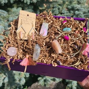 Crystal Jewelry Collection / Pink Labradorite Necklace / Quartz Earrings